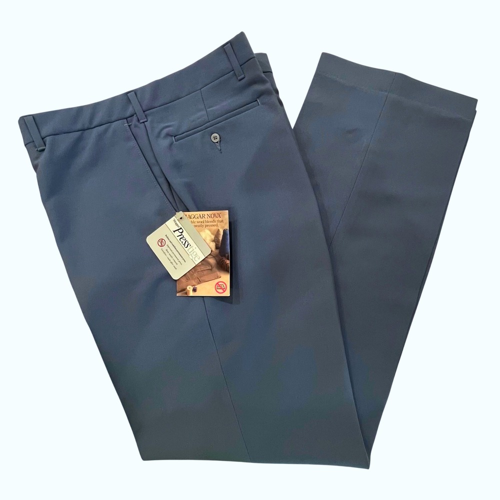New Vintage Haggar Mens Dress Pants 36x32 Blue Nova Presstige Worsted Wool Blend